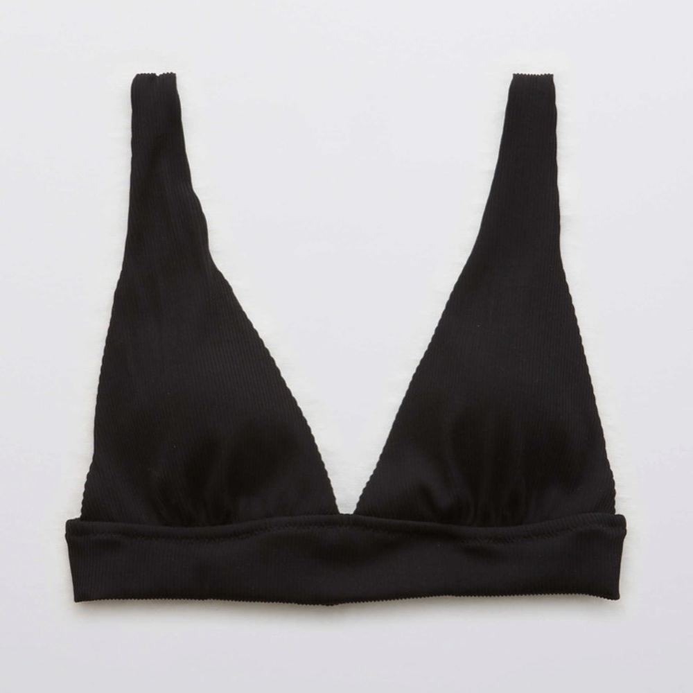 Aerie Ribbed Tie Longline Triangle Bikini Top